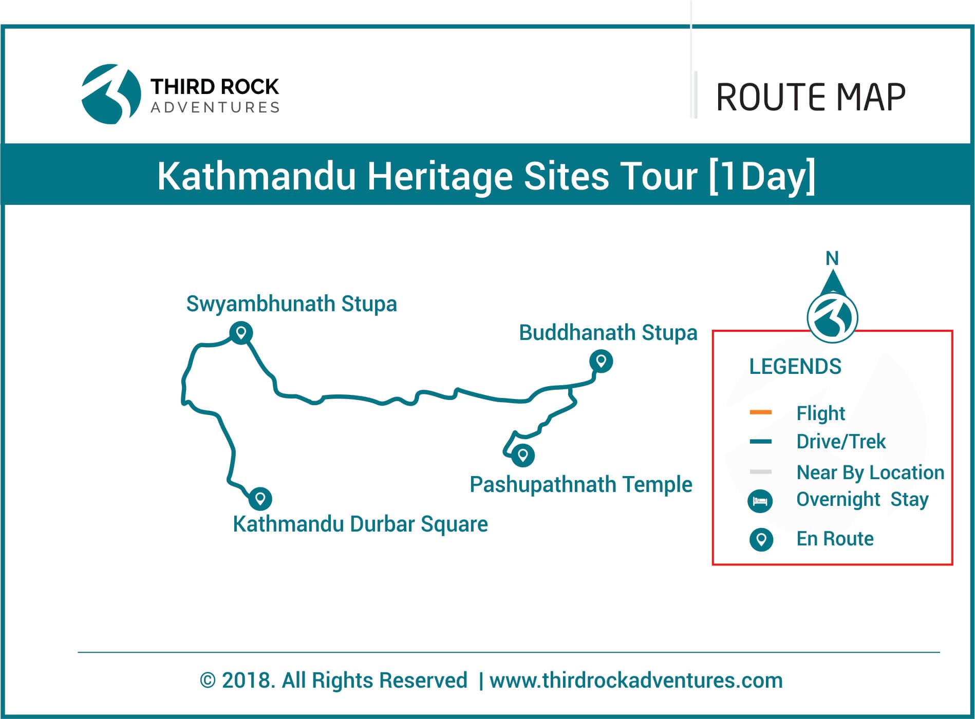 Kathmandu Heritage Tour 1 day Route Map