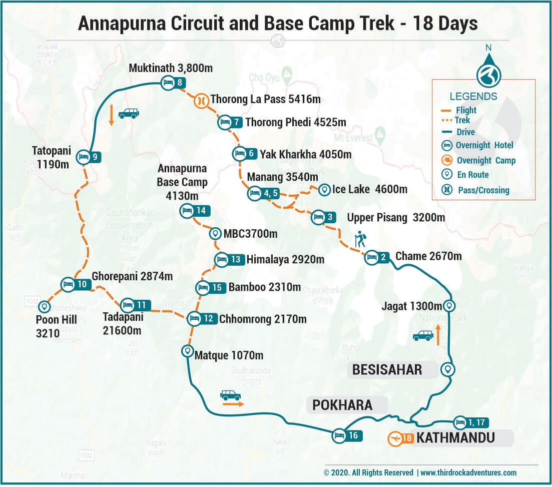 Annapurna Circuit And Base Camp Trek Route Map