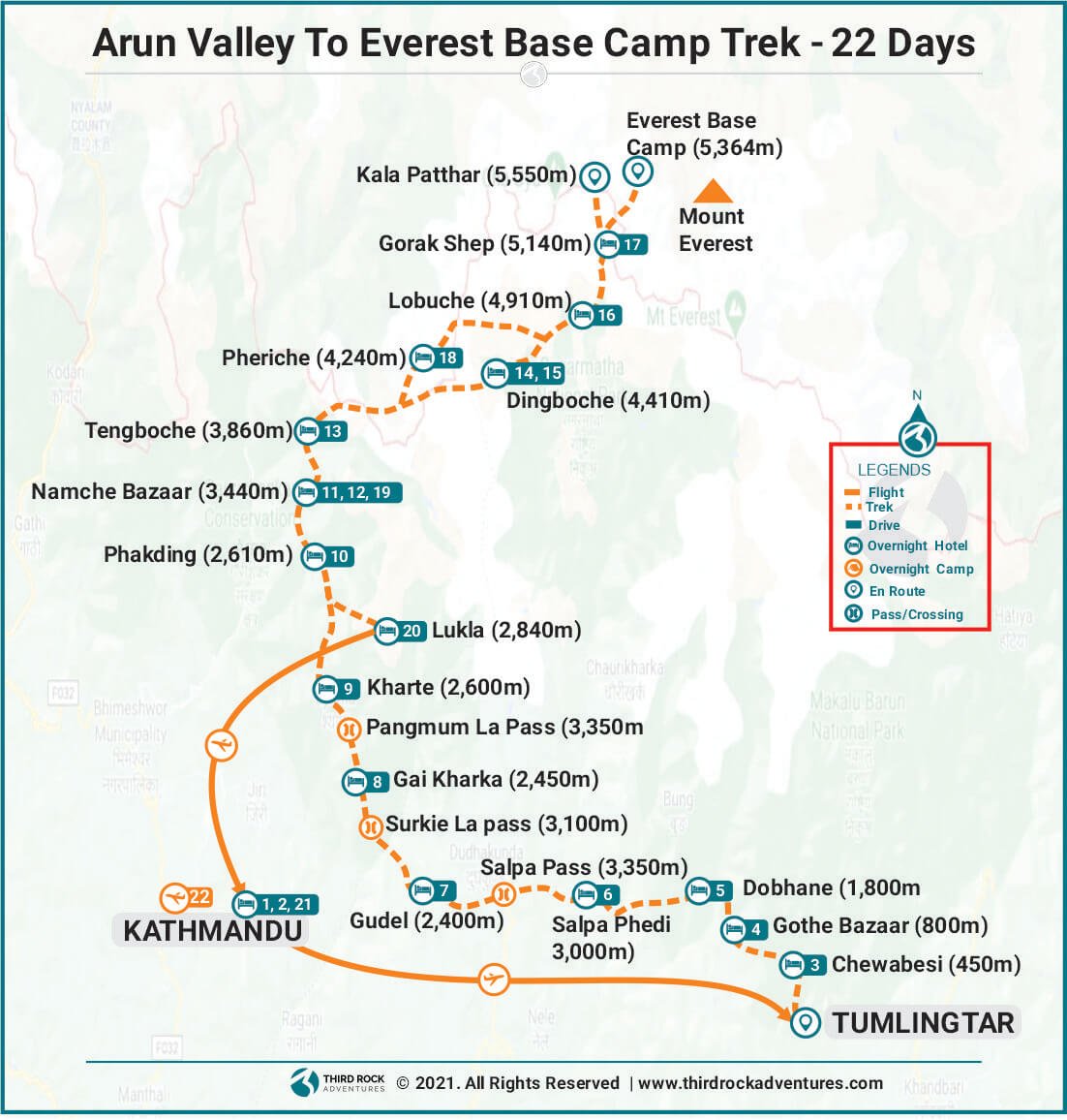 Arun Valley To Everest Base Camp Trek Route Map