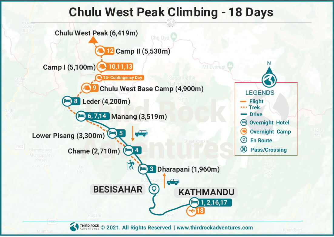 Chulu West Peak Climbing Route Map