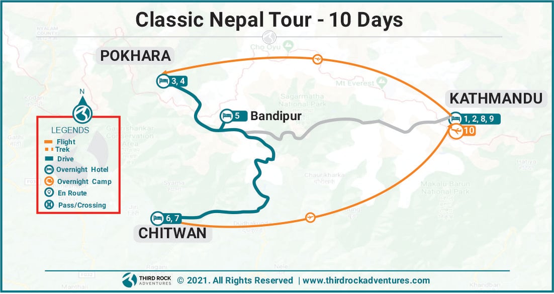 Classic Nepal Tour Route Map