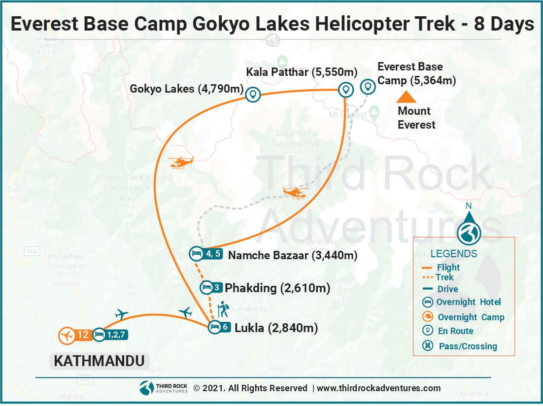 Everest Base Camp Gokyo Lakes Helicopter Trek Route Map