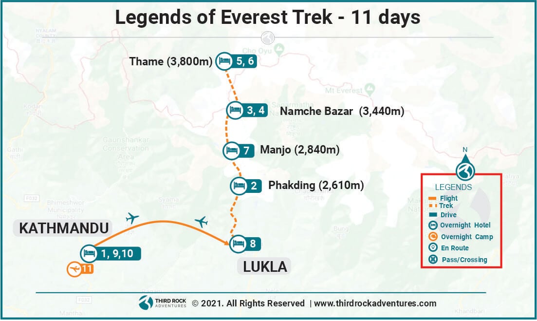 Route map for Legends of Everest Trek