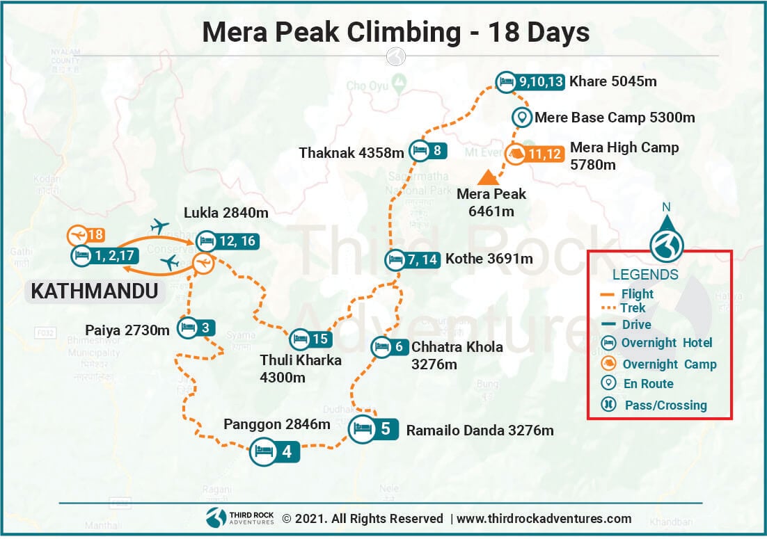 Mera Peak Climbing 18 days Route Map