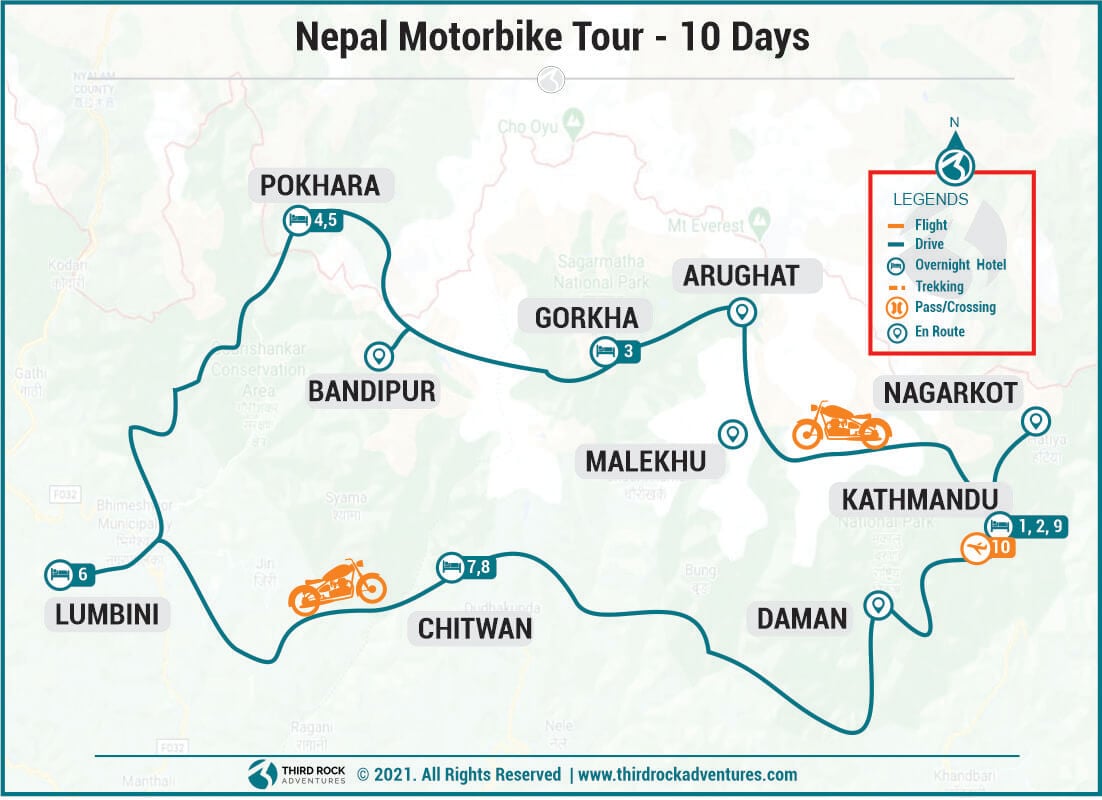 Nepal Motorbike Tour Route Map