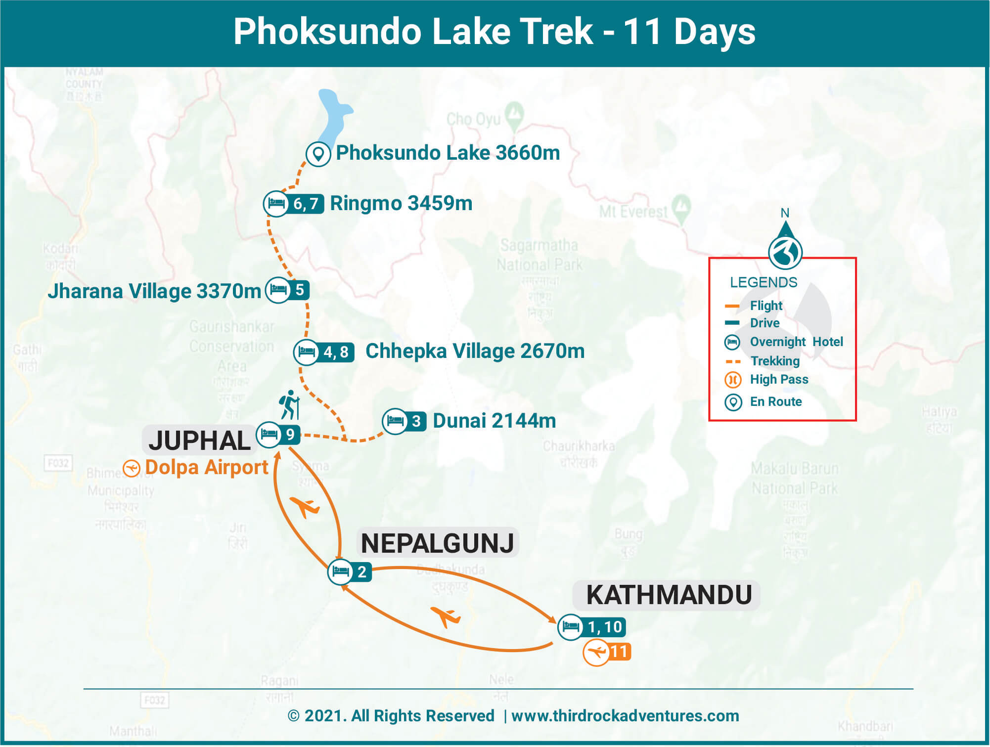 Phoksundo lake trek route map