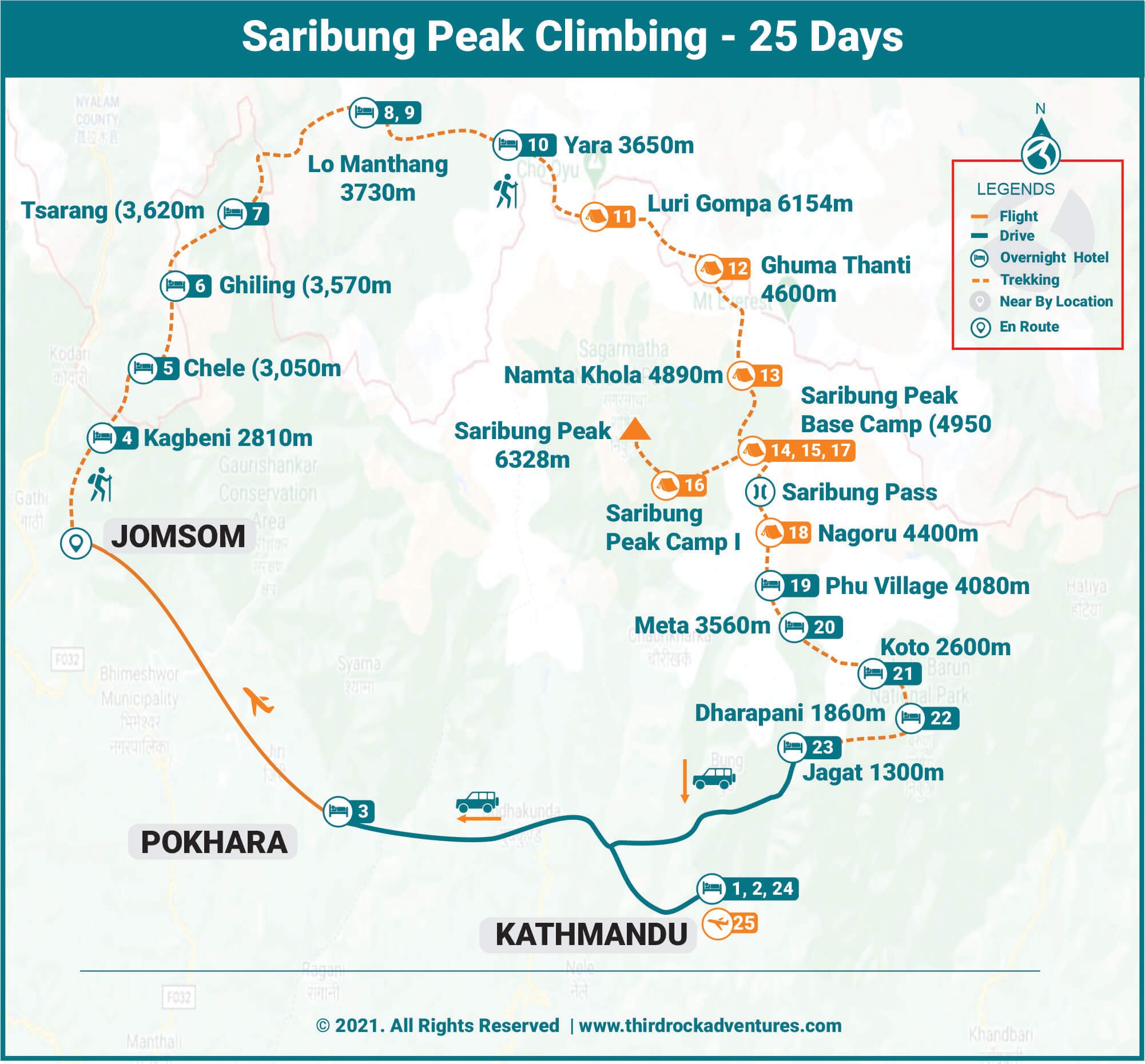 Saribung Peak Climbing Route Map