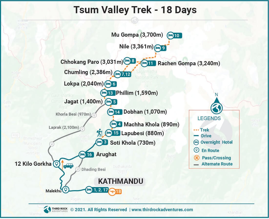 Tsum Valley Trek Route Map