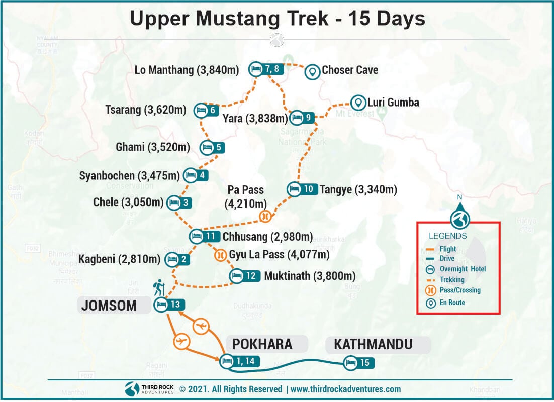 Upper Mustang Trek Route Map