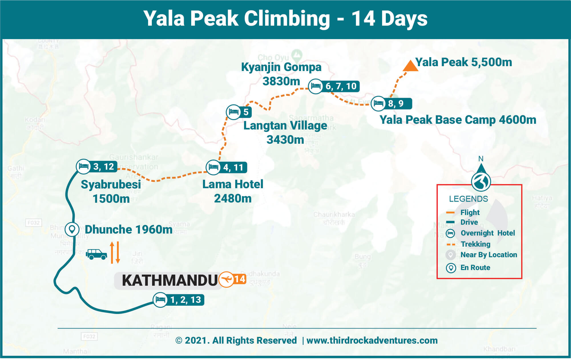 Yala Peak Climbing 14 days Route Map