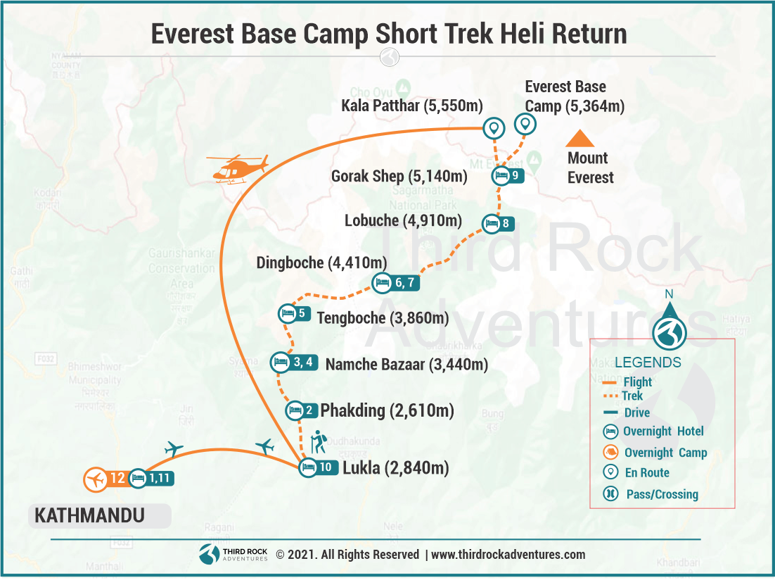 Everest Base Camp Short Trek  Heli Return Route Map